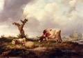 風景の中の羊と牛 農場の動物 牛 トーマス・シドニー・クーパー